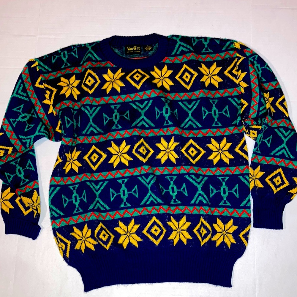 Vintage Mens size Large Van Cort crewneck long sleeve acrylic sweater Excellent
